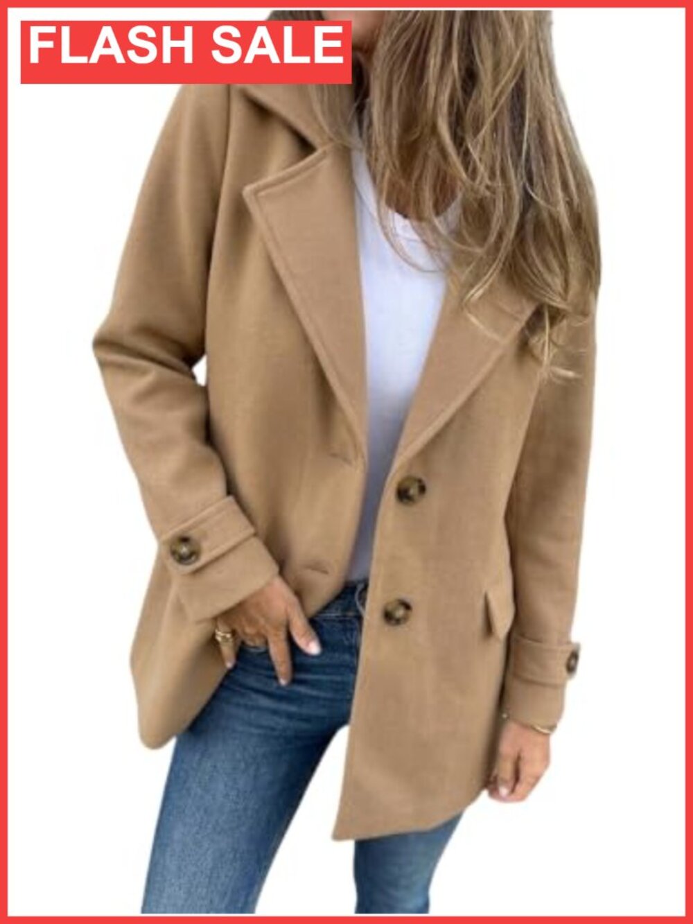 Wool Pea Coat Women Mid Length Notch Lapel Single Breasted Winter Outerwear
